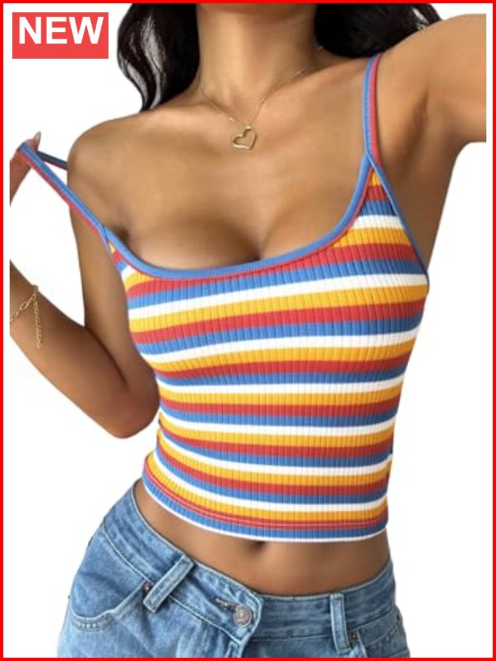 Women's Striped Crop Tank Top Sleeveless Spaghetti Strap Cami Summer Y2K